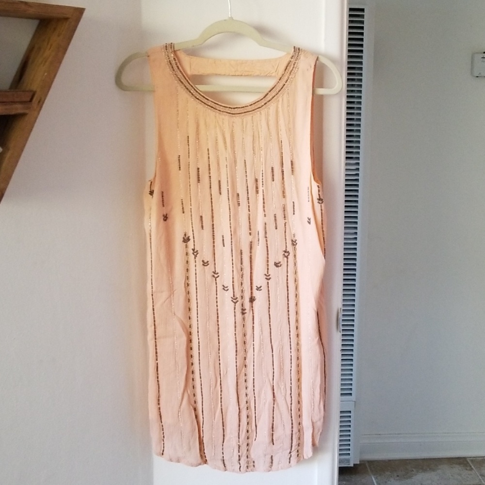 Open back soft pink beaded dress